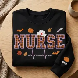 Nurse Crewneck — Plaid Appliqué Letters, Their Name on the Sleeve thumbnail 6