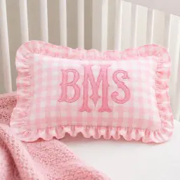 Gingham Monogram Pillow — Ruffled, With Their Initials thumbnail 4