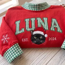 Christmas Pet Portrait Mockneck — Their Name, Their Face in a Santa Hat thumbnail 5