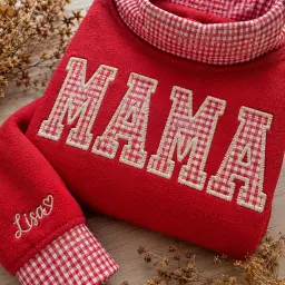 Mama Mockneck — Gingham Letters, Their Names on the Cuff thumbnail 2