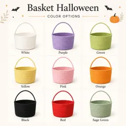 Halloween Treat Basket — Rope Basket, Their Name in Chunky Yarn thumbnail 7