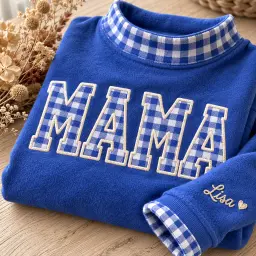Mama Mockneck — Gingham Letters, Their Names on the Cuff thumbnail 4