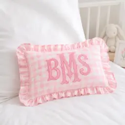 Gingham Monogram Pillow — Ruffled, With Their Initials thumbnail 2