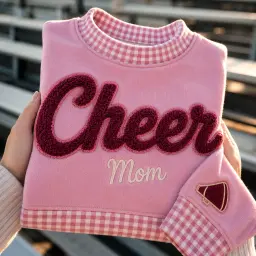 Cheer Mom Mockneck — Chenille Script, Megaphone on the Sleeve thumbnail 1