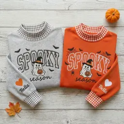 Spooky Season Mockneck — Ghost Appliqué, Their Name on the Sleeve thumbnail 4