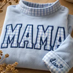 Mama Mockneck — Gingham Letters, Their Names on the Cuff thumbnail 9