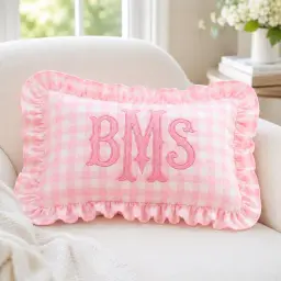 Gingham Monogram Pillow — Ruffled, With Their Initials thumbnail 1