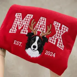 Christmas Pet Portrait Mockneck — Their Name, Their Face in a Santa Hat thumbnail 6