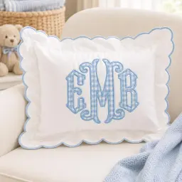 Scalloped Monogram Pillow — Gingham Initials, Coloured Edge thumbnail 1