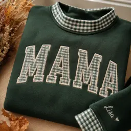 Mama Mockneck — Gingham Letters, Their Names on the Cuff thumbnail 5