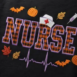 Nurse Crewneck — Plaid Appliqué Letters, Their Name on the Sleeve thumbnail 4