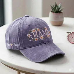 Mama Daisy Cap — Embroidered Daisies, the Kids' Names on the Side thumbnail 2