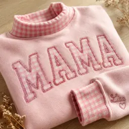 Mama Mockneck — Gingham Letters, Their Names on the Cuff thumbnail 3