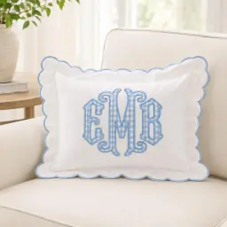 Scalloped Monogram Pillow — Gingham Initials, Coloured Edge thumbnail 4