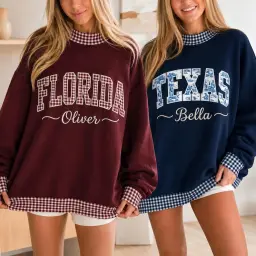 The Name Era Mockneck — Gingham Letters, Stitched With Her Name thumbnail 2