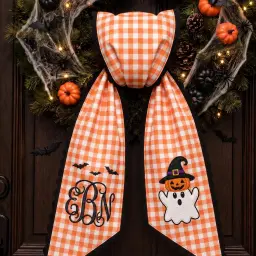 Boo Wreath Sash — Gingham, With Your Monogram thumbnail 1