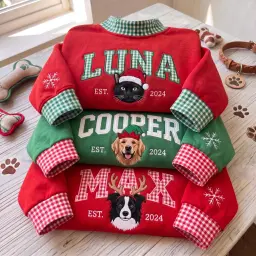 Christmas Pet Portrait Mockneck — Their Name, Their Face in a Santa Hat thumbnail 1