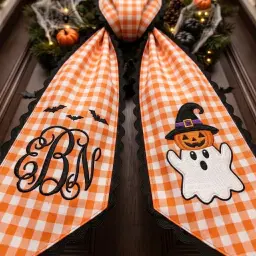 Boo Wreath Sash — Gingham, With Your Monogram thumbnail 2