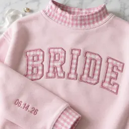 Bride Varsity Mockneck — Gingham Letters for the Getting-Ready Photos thumbnail 1