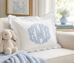 Scalloped Monogram Pillow — Gingham Initials, Coloured Edge thumbnail 3