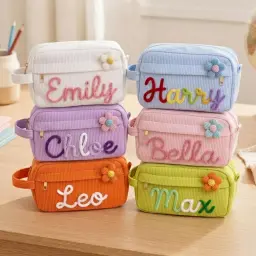 Corduroy Pencil Case — Their Name in Chunky Yarn, First Day Ready thumbnail 3