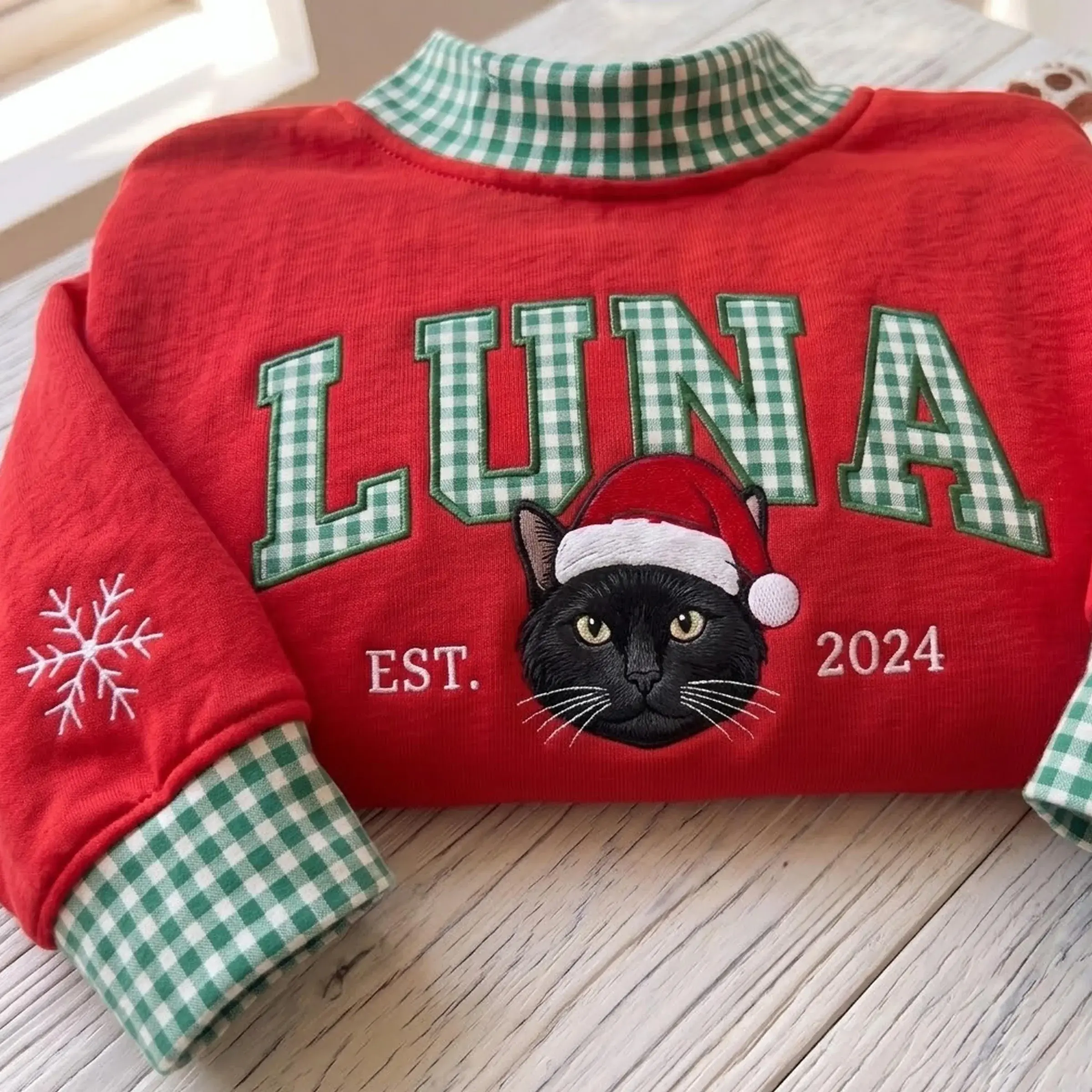 Christmas Pet Portrait Mockneck — Their Name, Their Face in a Santa Hat