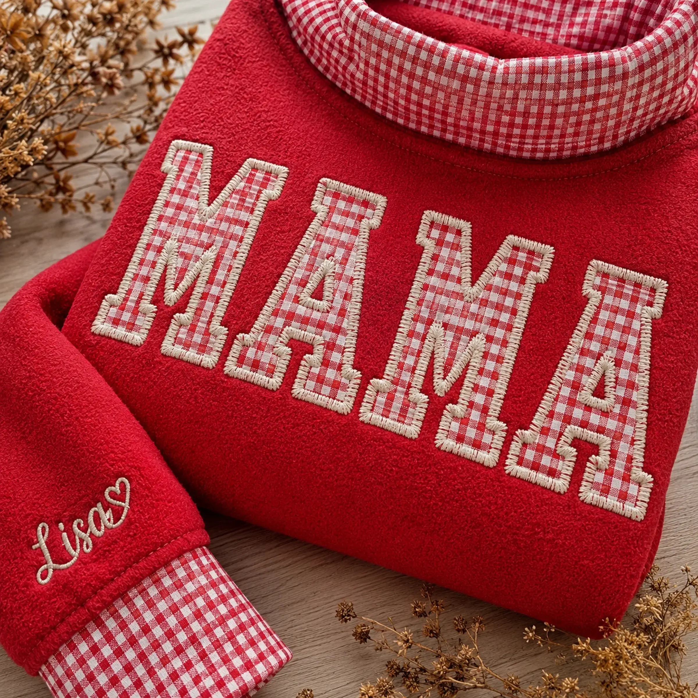 Mama Mockneck — Gingham Letters, Their Names on the Cuff