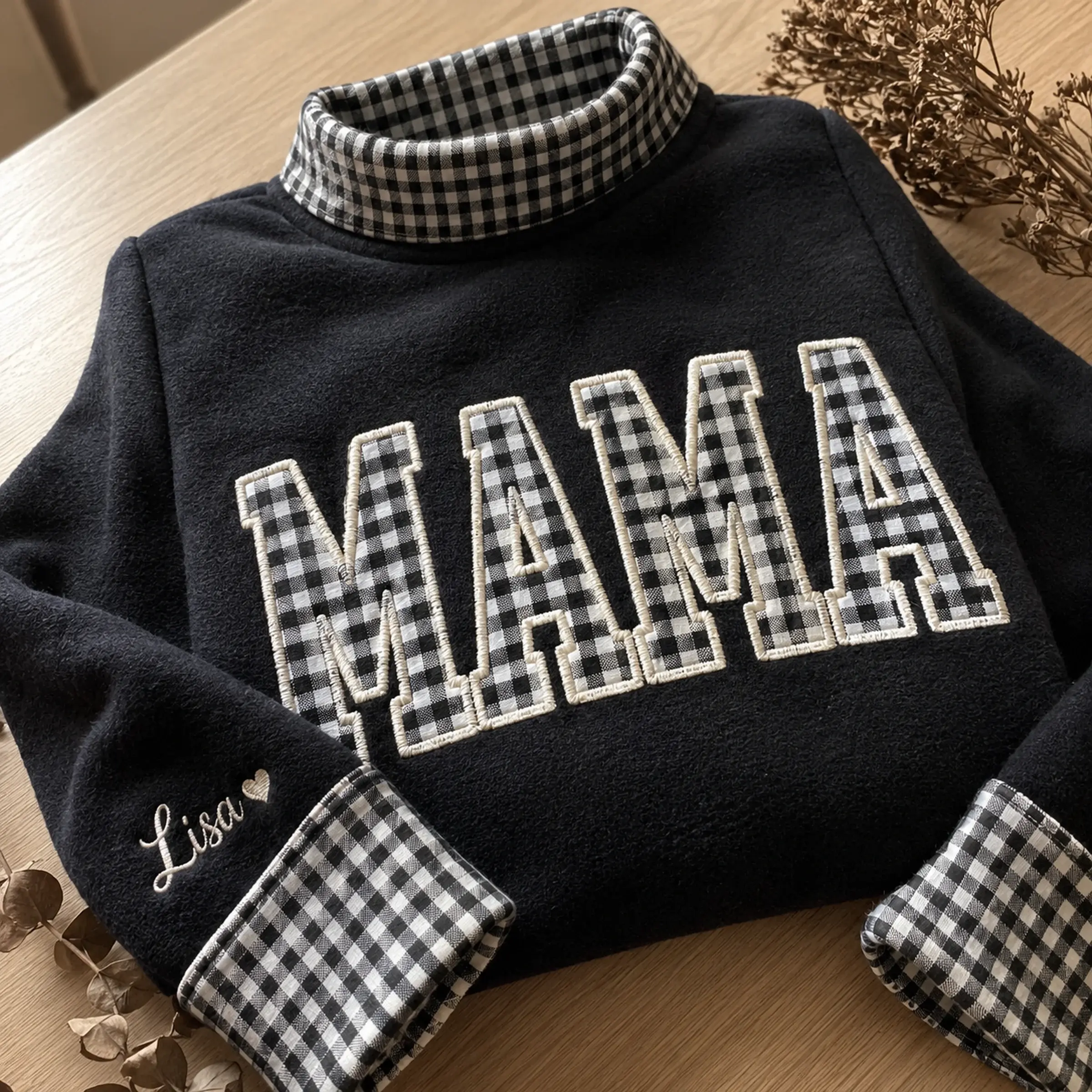 Mama Mockneck — Gingham Letters, Their Names on the Cuff