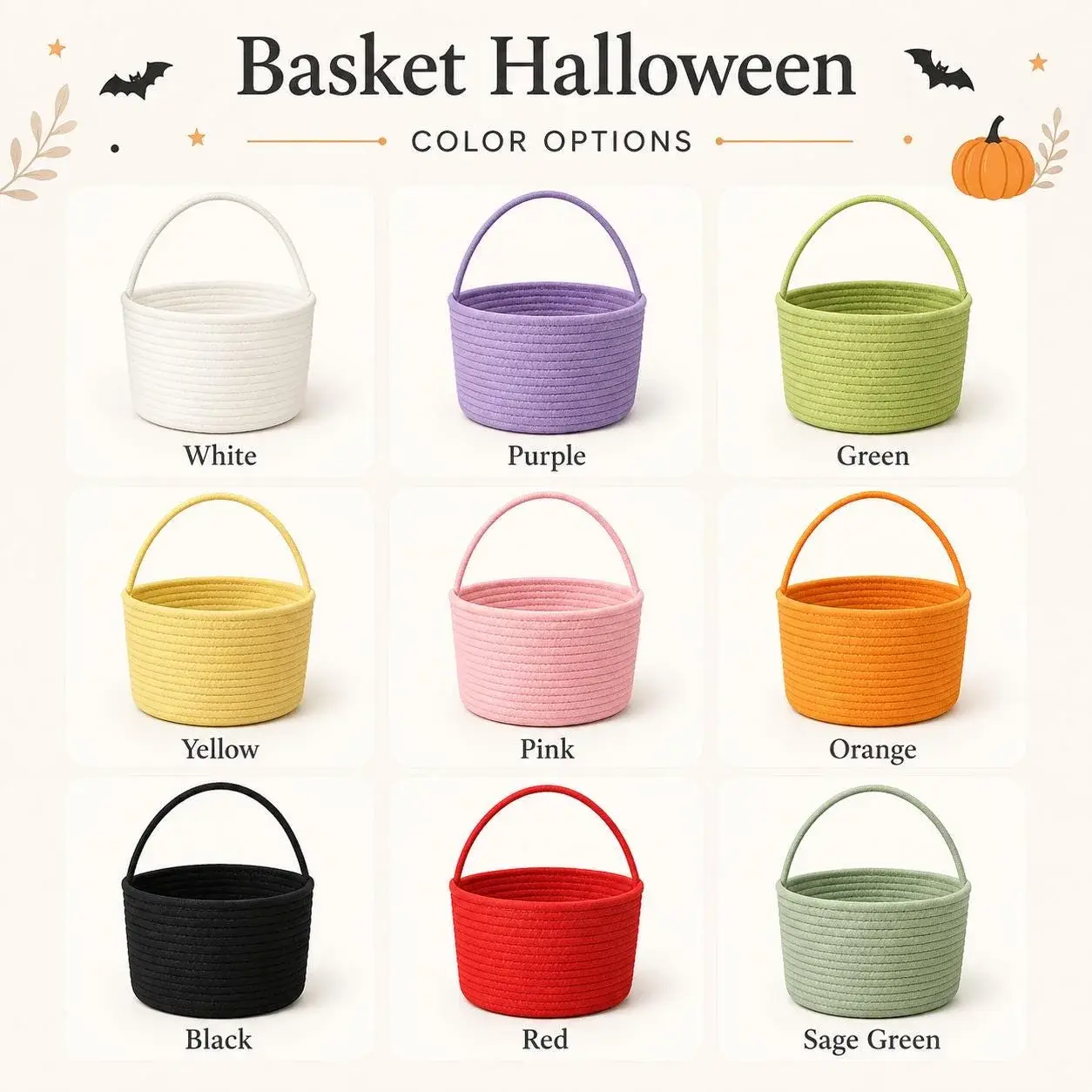 Halloween Treat Basket — Rope Basket, Their Name in Chunky Yarn