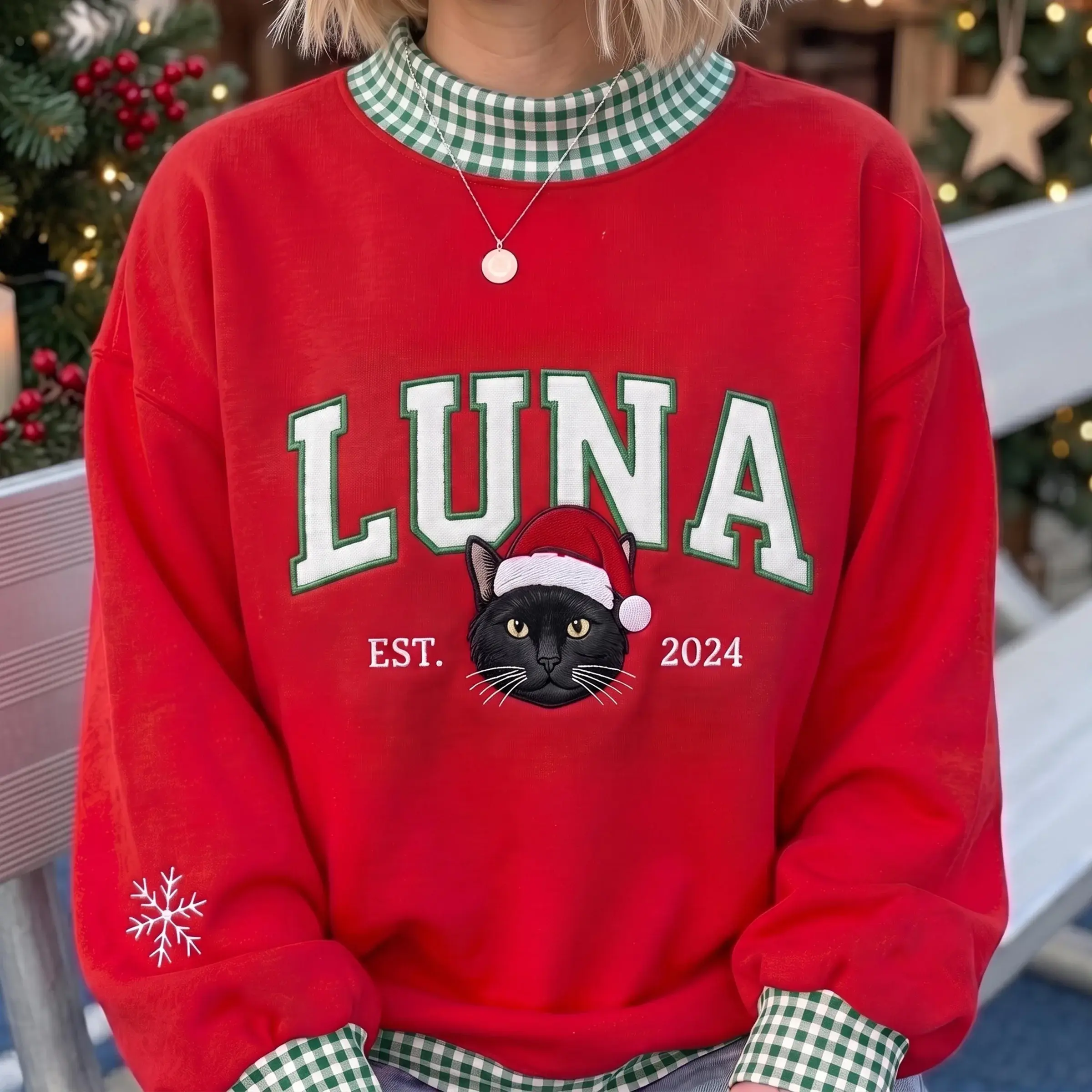 Christmas Pet Portrait Mockneck — Their Name, Their Face in a Santa Hat