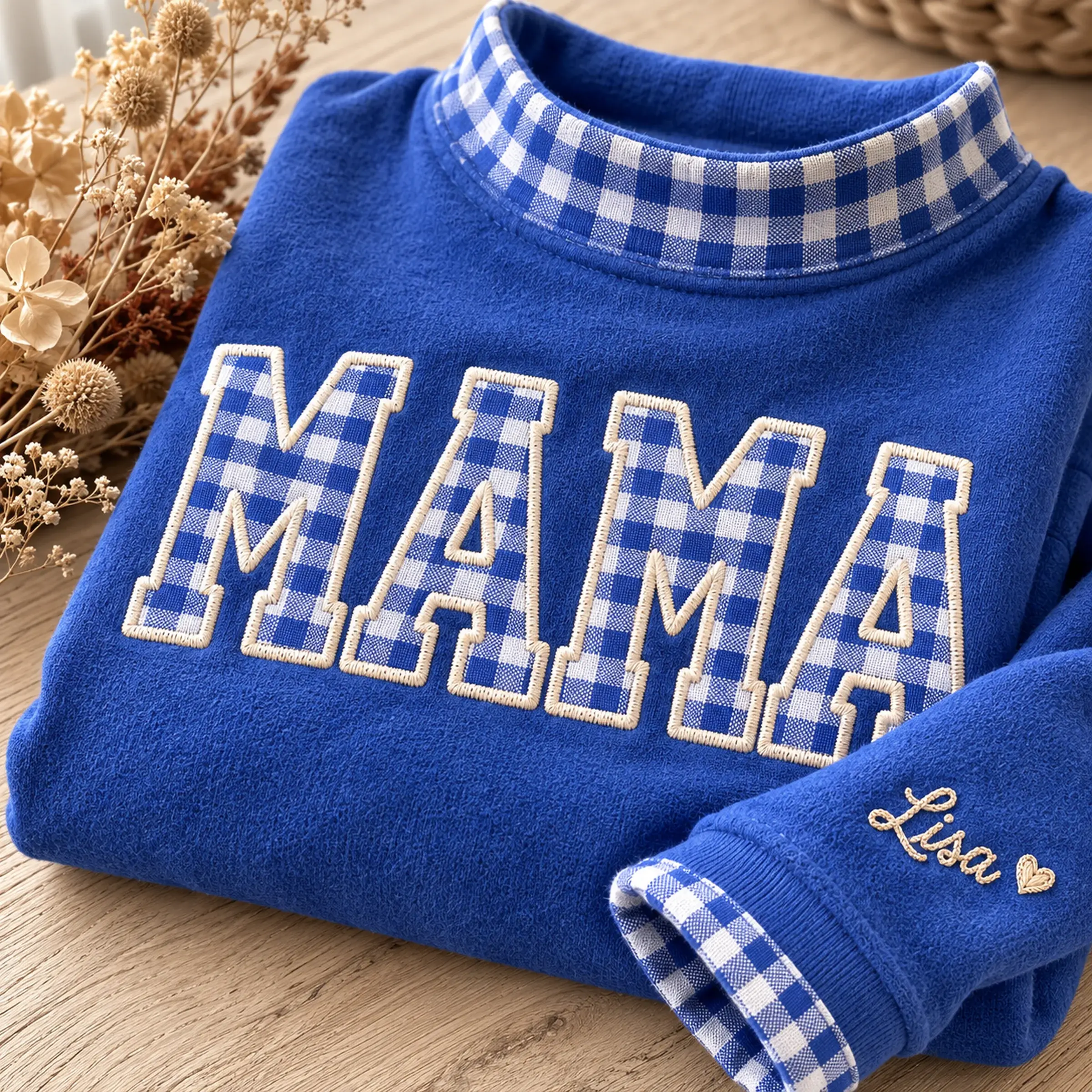 Mama Mockneck — Gingham Letters, Their Names on the Cuff