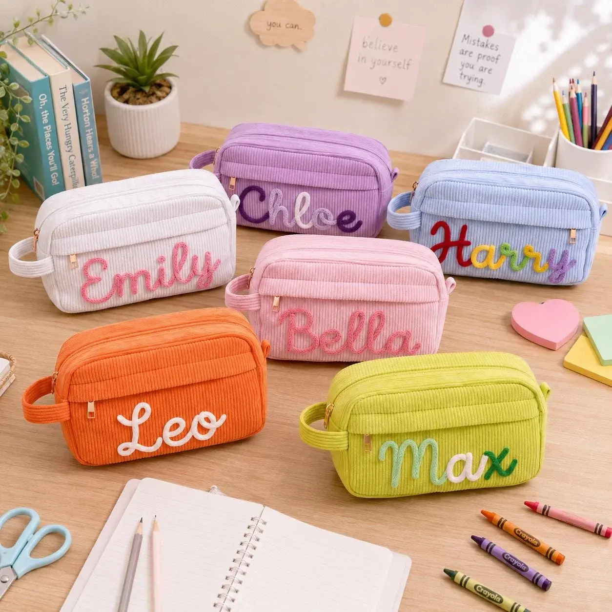 Corduroy Pencil Case — Their Name in Chunky Yarn, First Day Ready
