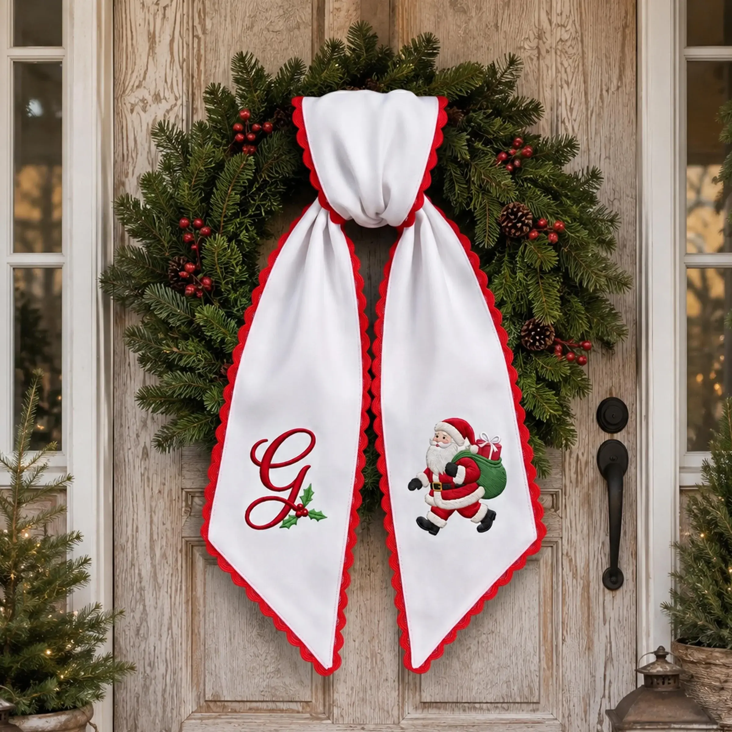 Christmas Wreath Sash — Santa, With Your Initial