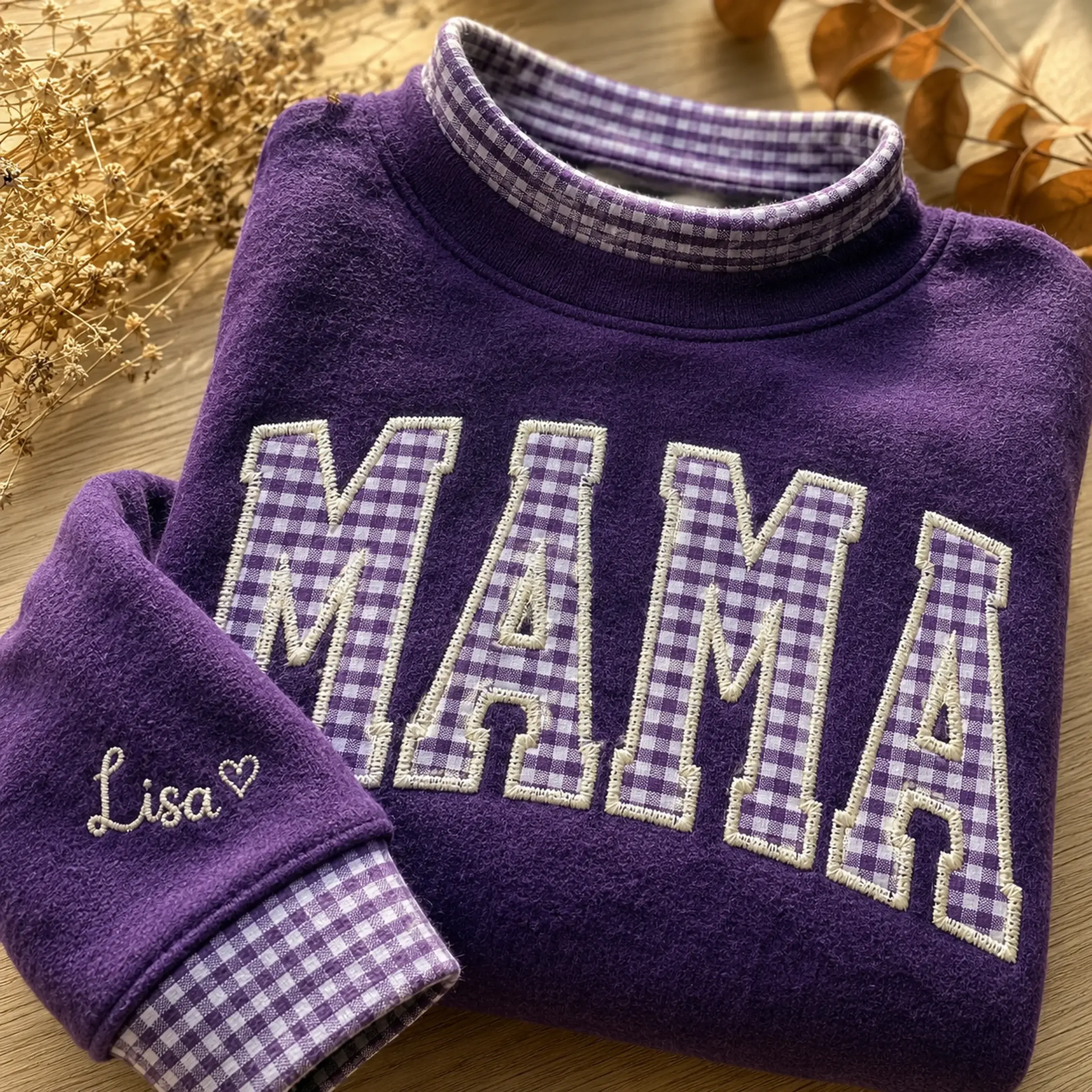 The Name Era Mockneck — Gingham Letters, Stitched With Her Name