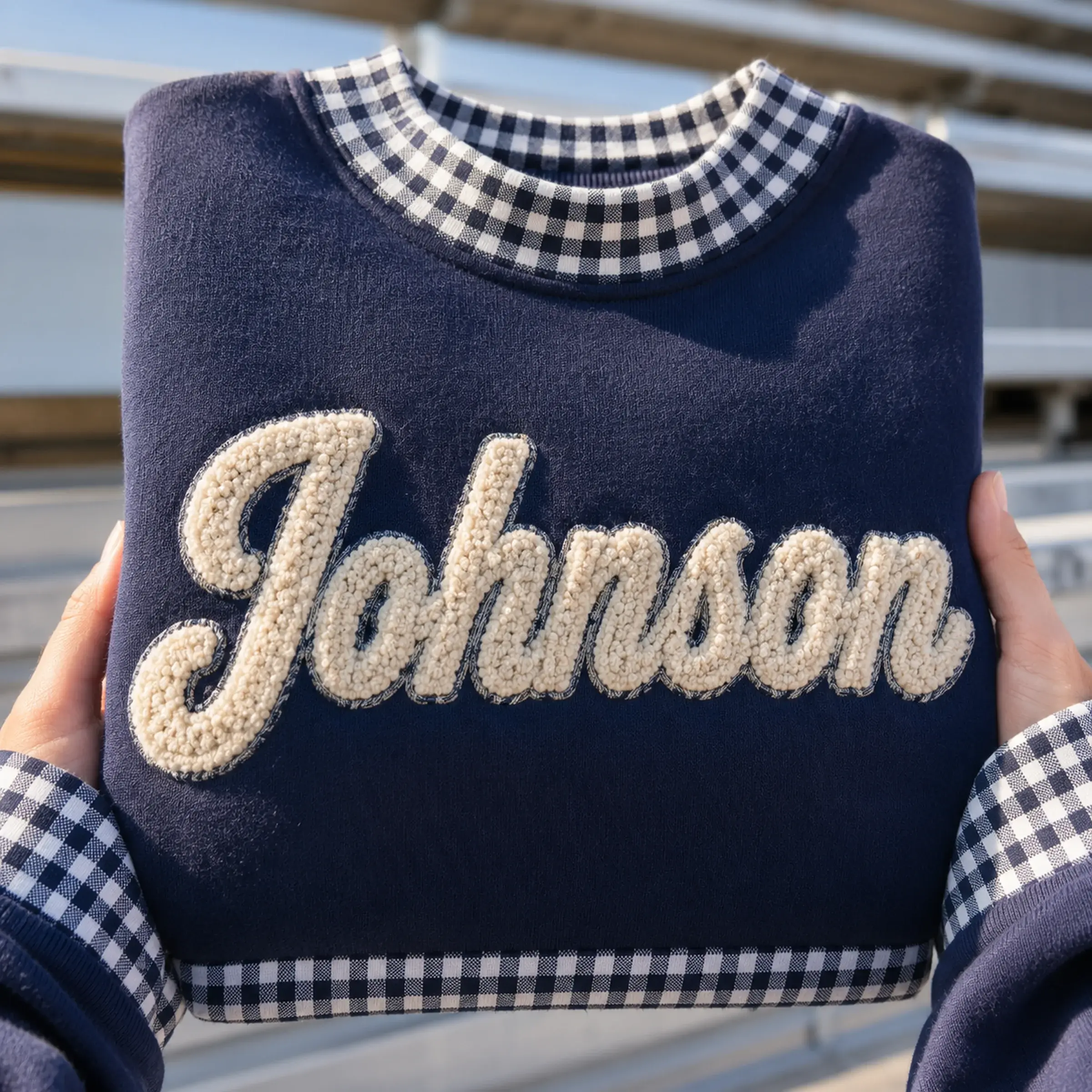 Last Name Script Mockneck — Your Family Name in Chenille