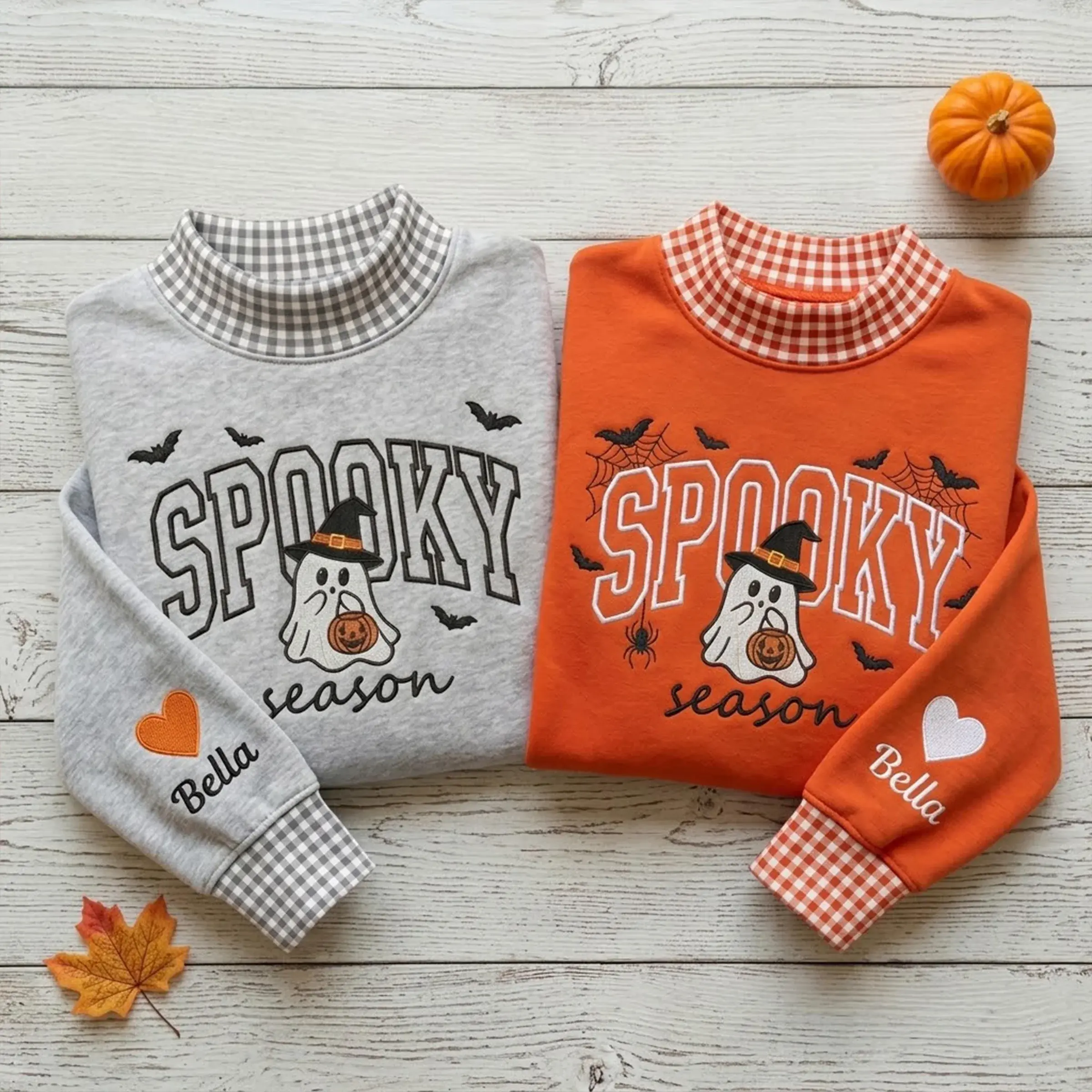 Spooky Season Mockneck — Ghost Appliqué, Their Name on the Sleeve