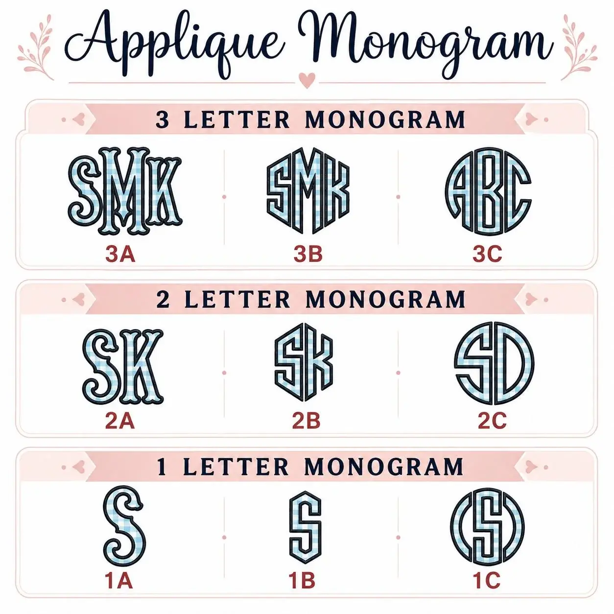 Scalloped Monogram Pillow — Gingham Initials, Coloured Edge