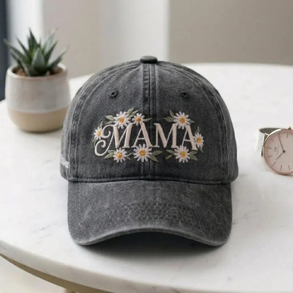 Mama Daisy Cap — Embroidered Daisies, the Kids' Names on the Side