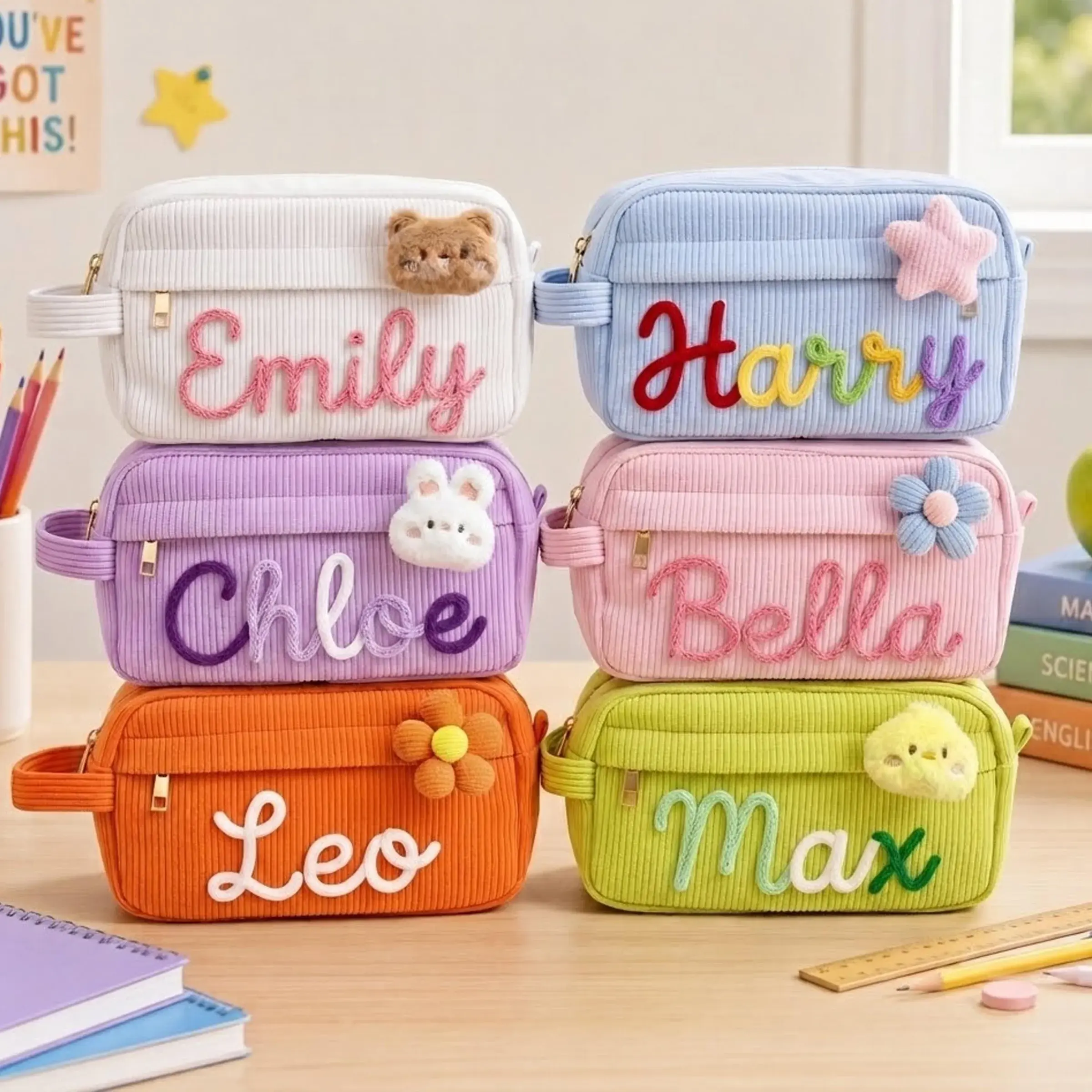 Corduroy Pencil Case — Their Name in Chunky Yarn, First Day Ready