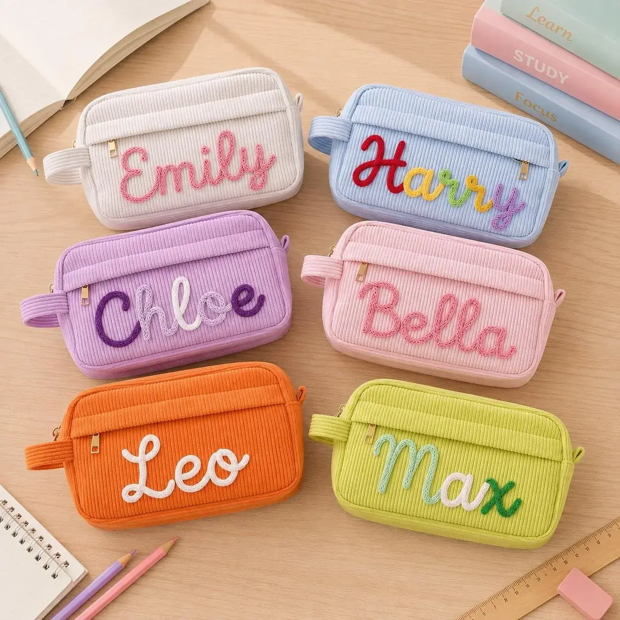 Corduroy Pencil Case — Their Name in Chunky Yarn, First Day Ready