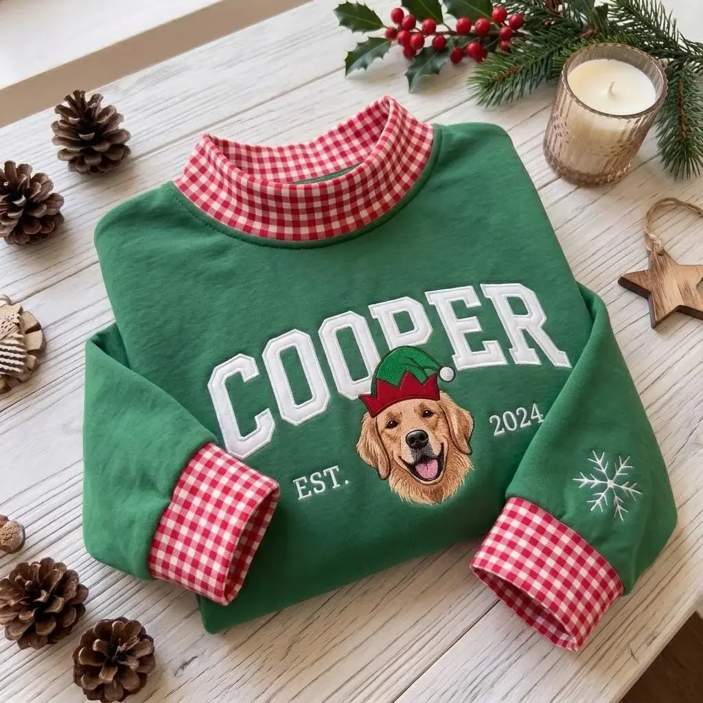 Christmas Pet Portrait Mockneck — Their Name, Their Face in a Santa Hat