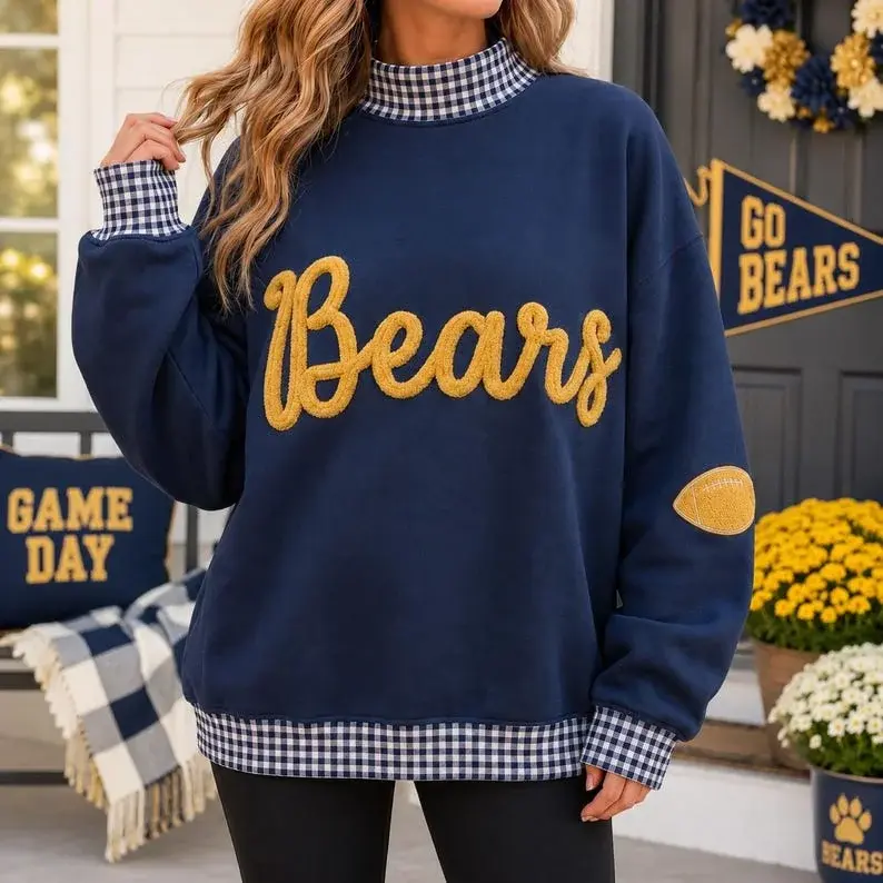 Team Script Mockneck — Bears, in Raised Chenille