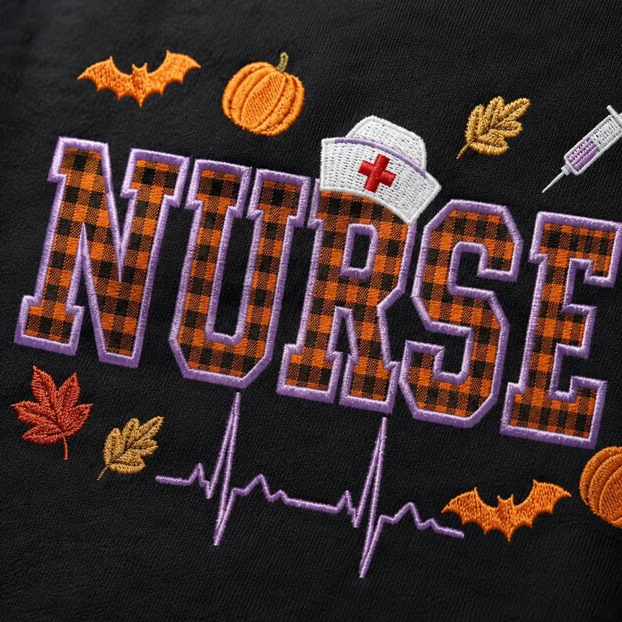 Nurse Crewneck — Plaid Appliqué Letters, Their Name on the Sleeve