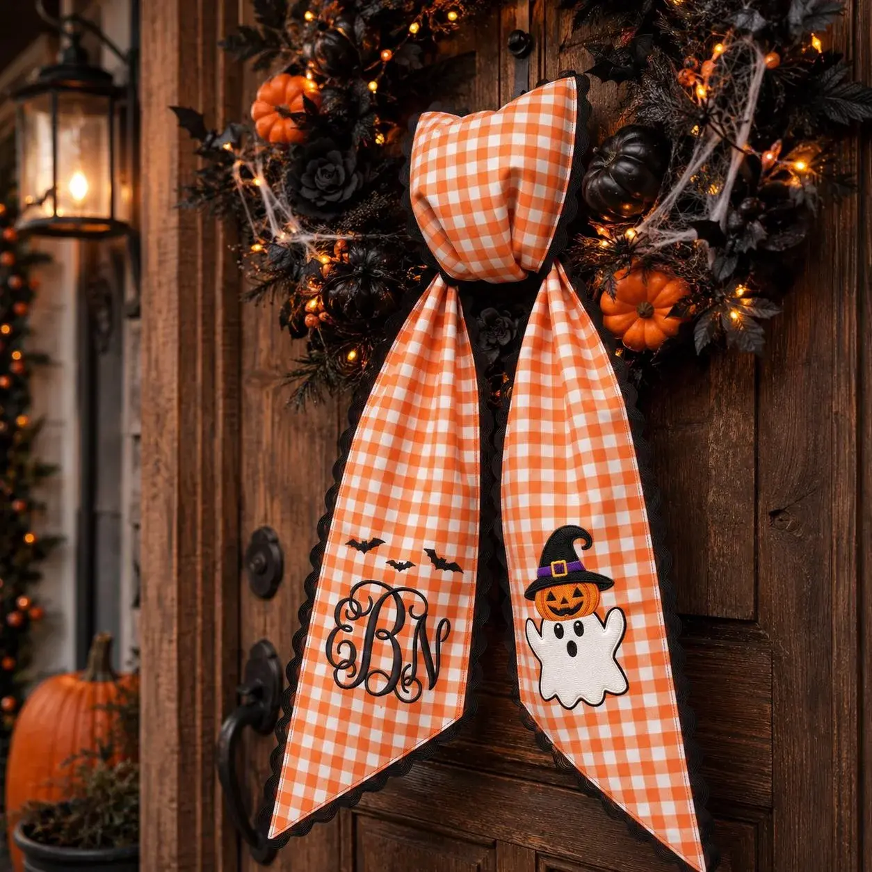 Boo Wreath Sash — Gingham, With Your Monogram