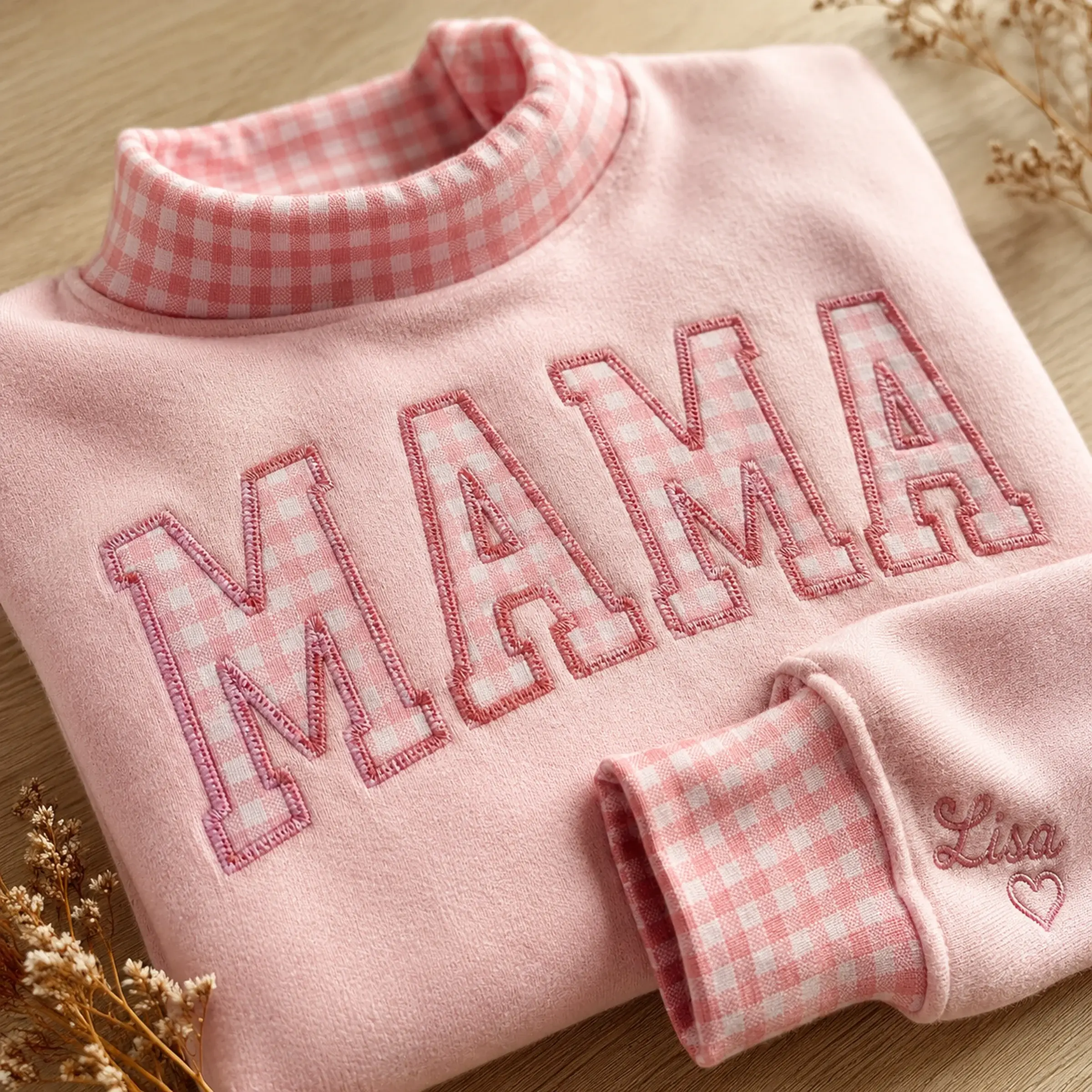 Mama Mockneck — Gingham Letters, Their Names on the Cuff