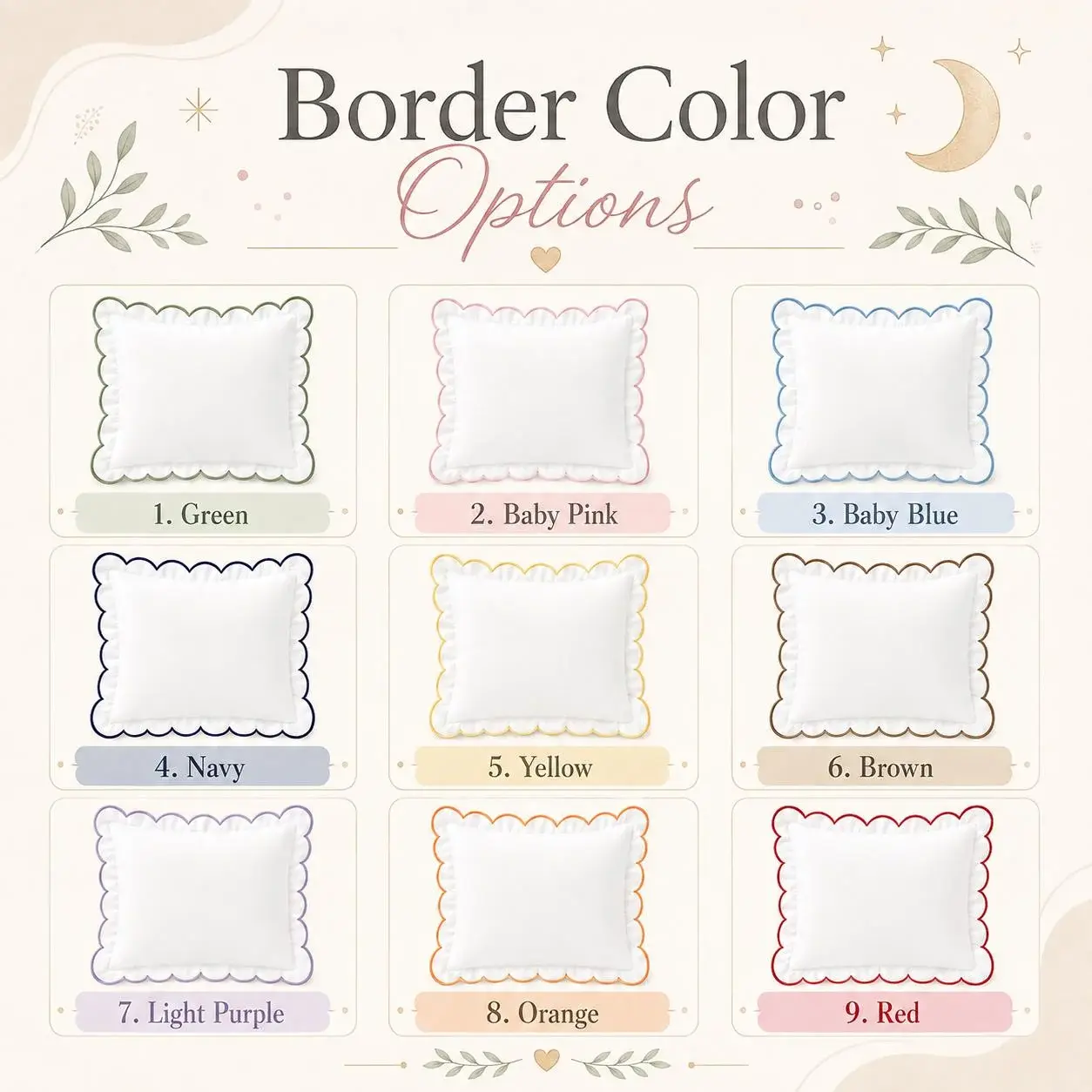 Scalloped Monogram Pillow — Gingham Initials, Coloured Edge