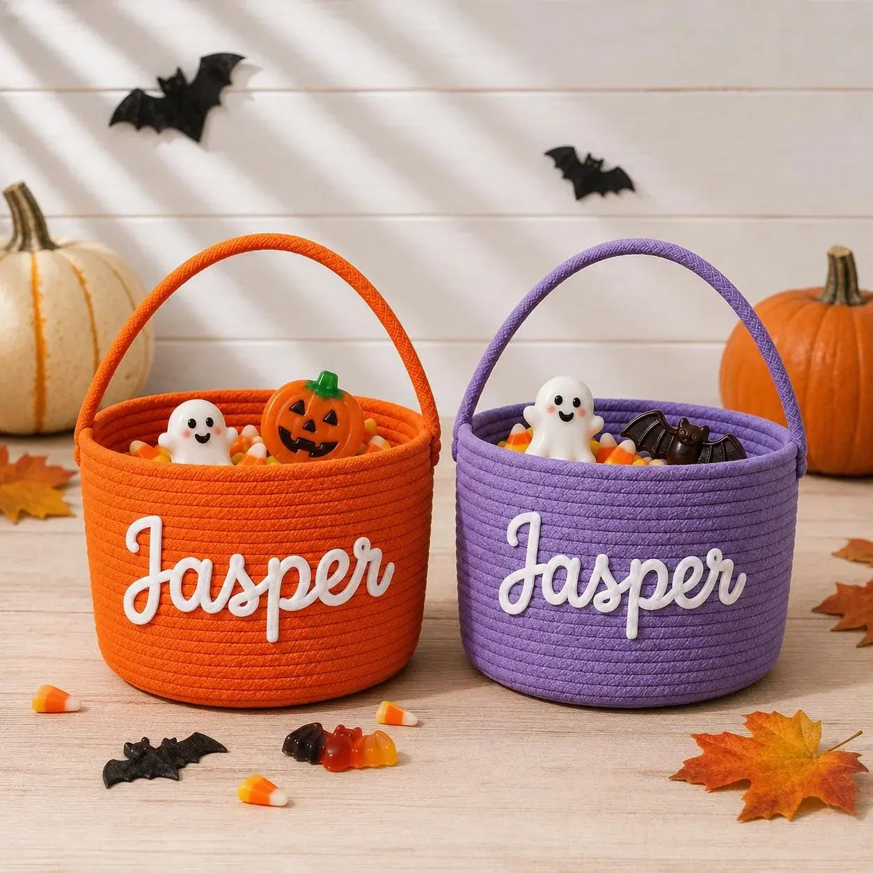 Halloween Treat Basket — Rope Basket, Their Name in Chunky Yarn
