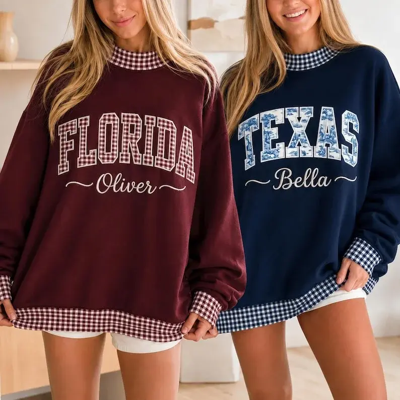 The Name Era Mockneck — Gingham Letters, Stitched With Her Name