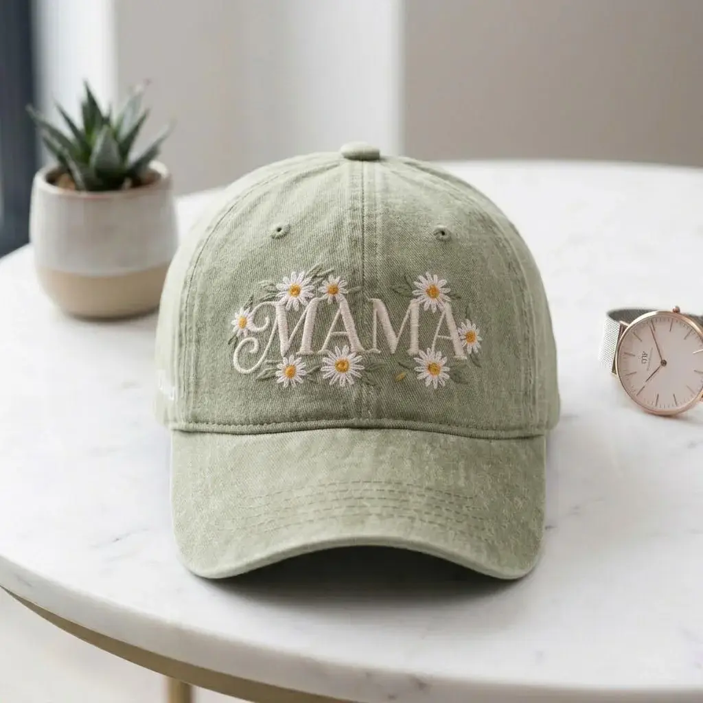 Mama Daisy Cap — Embroidered Daisies, the Kids' Names on the Side
