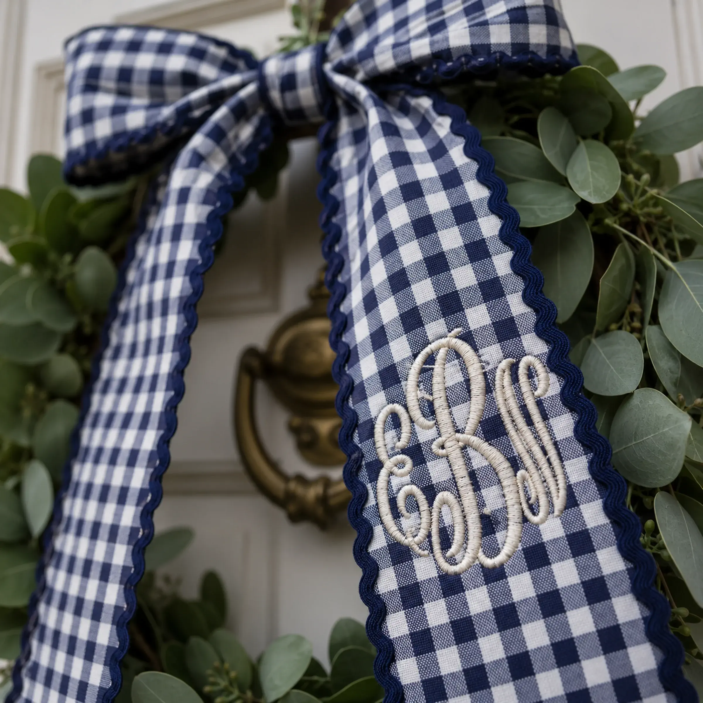Monogram Wreath Sash — Gingham, Your Initials on the Ribbon